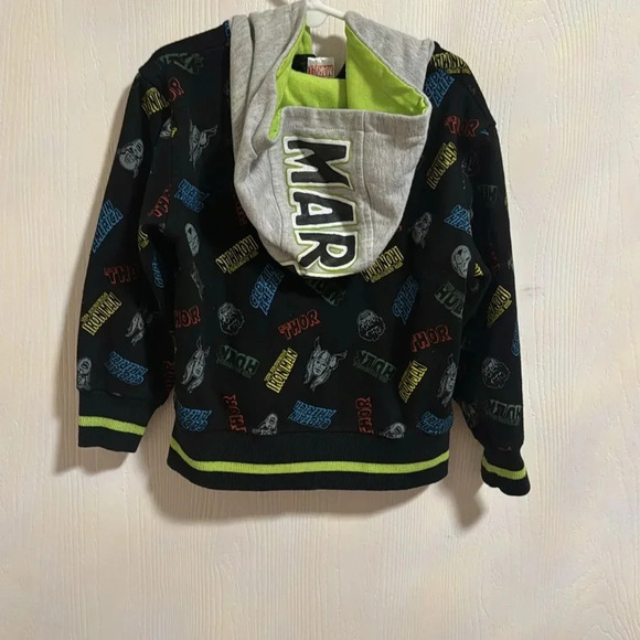 Marvel Boys Super Hero‎ Zip Up Hoodie Size 5 MARVEL on top of hood Thor Ironman - Picture 4 of 5